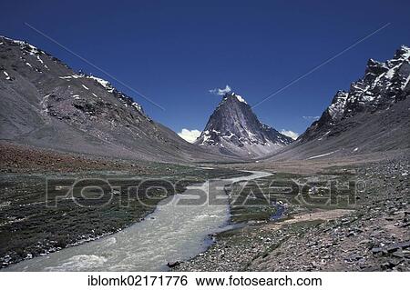 Stock Photograph - Zanskar Valley near Kargyak, Mt Gumbarajon, Zanskar, Ladakh, Himalayas, Jammu and Kashmir, North India, India, Asia. Fotosearch