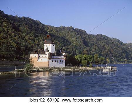 Stock Image - Zollburg Pfalzgrafenstein Castle, Kaub, Rhine, Rhineland-Palatinate, Germany, Europe. Fotosearch