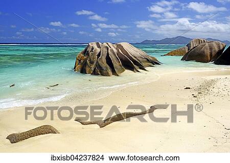 Beach and granite rocks on the beach, Source d`Argent, La Digue, Seychelles, Africa View Large Photo Image Picture - Beach and granite rocks on the beach, Source d`Argent, La Digue, Seychelles, Africa. Fotosearch