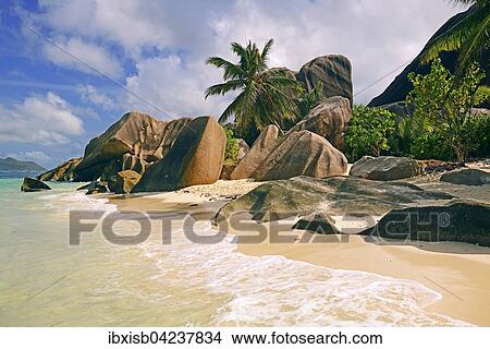Beach and granite rocks on the beach, Source d`Argent, La Digue, Seychelles, Africa View Large Photo Image Picture - Beach and granite rocks on the beach, Source d`Argent, La Digue, Seychelles, Africa. Fotosearch