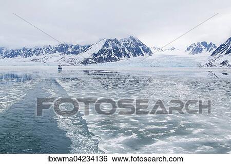 Boat in front of the Monacobreen glacier, Liefdefjorden, Spitsbergen, Norway, Europe View Large Photo Image Stock Photograph - Boat in front of the Monacobreen glacier, Liefdefjorden, Spitsbergen, Norway, Europe. Fotosearch
