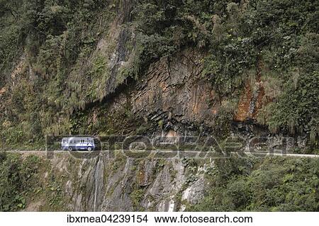 Bus on Death Road, Camino de la Muerte, Yungas North Road between La Paz and Coroico, Bolivia, South America View Large Photo Image Picture - Bus on Death Road, Camino de la Muerte, Yungas North Road between La Paz and Coroico, Bolivia, South America. Fotosearch