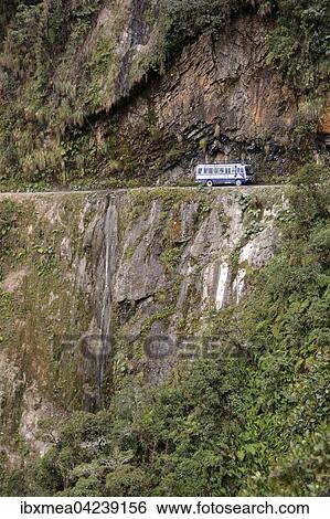 Bus on Death Road, Camino de la Muerte, Yungas North Road between La Paz and Coroico, Bolivia, South America View Large Photo Image Stock Photograph - Bus on Death Road, Camino de la Muerte, Yungas North Road between La Paz and Coroico, Bolivia, South America. Fotosearch