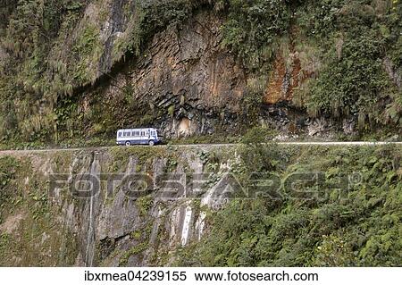 Bus on Death Road, Camino de la Muerte, Yungas North Road between La Paz and Coroico, Bolivia, South America View Large Photo Image Stock Photography - Bus on Death Road, Camino de la Muerte, Yungas North Road between La Paz and Coroico, Bolivia, South America. Fotosearch