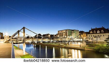 Stock Image - Chain bridge over Rhineâ€“Mainâ€“Danube Canal, Bamberg, Upper Franconia, Bavaria, Germany, Europe. Fotosearch