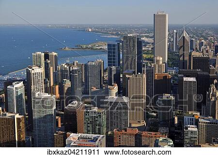 Chicago skyline and Lake Michigan, view from John Hancock Center, Chicago, Illinois, United States of America View Large Photo Image Stock Image - Chicago skyline and Lake Michigan, view from John Hancock Center, Chicago, Illinois, United States of America. Fotosearch