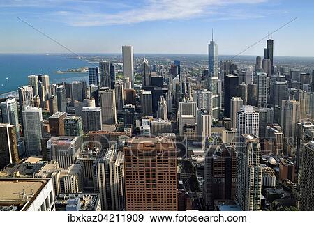Chicago skyline and Lake Michigan, view from John Hancock Center, Chicago, Illinois, USA, North America View Large Photo Image Stock Photo - Chicago skyline and Lake Michigan, view from John Hancock Center, Chicago, Illinois, USA, North America. Fotosearch