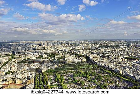 Picture - Cimentiere de Montparnasse and east of city, seen from Tour de Montparnasse observation deck, Paris, Ile de France, France, Europe. Fotosearch