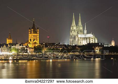 City panorama of Cologne at night, cathedral, Philharmonic, Great St. Martin Church, City Hall, Colonius, Rhine, Cologne, North Rhine-Westphalia, Germany, Europe View Large Photo Image Stock Photo - City panorama of Cologne at night, cathedral, Philharmonic, Great St. Martin Church, City Hall, Colonius, Rhine, Cologne, North Rhine-Westphalia, Germany, Europe. Fotosearch