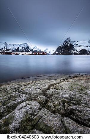 Stock Image - Fishermen's houses, Rorbu, Moskenesoya, Reine, Hamnoy, Hamnoy Lofoten, Norway, Europe. Fotosearch