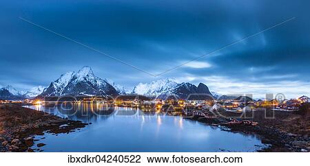 Fishing village Reine in winter, Reinefjord, Moskenesoy, Lofoten, Norway, Europe View Large Photo Image Stock Image - Fishing village Reine in winter, Reinefjord, Moskenesoy, Lofoten, Norway, Europe. Fotosearch