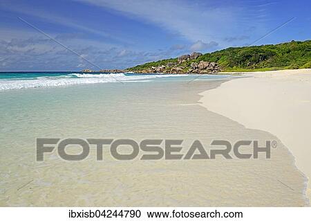 Stock Image - Grand Anse dreamlike beach, La Digue Island, Seychelles, Africa. Fotosearch