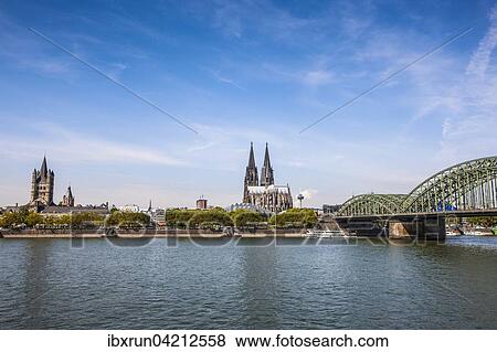 Hohenzollern Bridge and Cologne Cathedral, Rhine, Cologne, Germany, Europe View Large Photo Image Stock Photo - Hohenzollern Bridge and Cologne Cathedral, Rhine, Cologne, Germany, Europe. Fotosearch