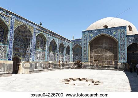 Stock Image - Inner courtyard with prayer hall, Safi-ad-Din Ardabili Mausoleum, Ardabil, Iran, Asia. Fotosearch