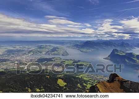 Lake Lucerne and Lucerne, view from Mount Pilatus, Esel summit, Central Switzerland, Switzerland, Europe View Large Photo Image Stock Image - Lake Lucerne and Lucerne, view from Mount Pilatus, Esel summit, Central Switzerland, Switzerland, Europe. Fotosearch