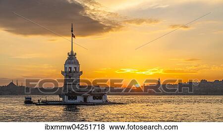 Lighthouse, Maiden's Tower, Kiz Kulesi, at sunset, island in the Bosporus, Uskudar, Istanbul Turkey View Large Photo Image Stock Photo - Lighthouse, Maiden's Tower, Kiz Kulesi, at sunset, island in the Bosporus, Uskudar, Istanbul Turkey. Fotosearch