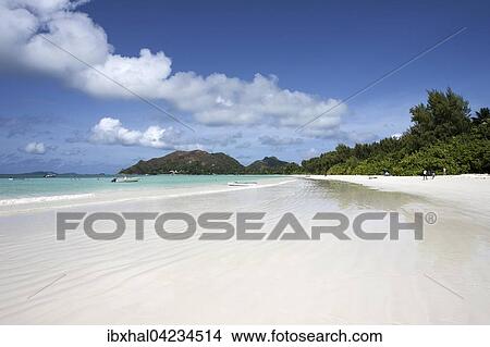 Long white sandy beach Anse Volbert, Praslin Island, Seychelles, Africa View Large Photo Image Picture - Long white sandy beach Anse Volbert, Praslin Island, Seychelles, Africa. Fotosearch