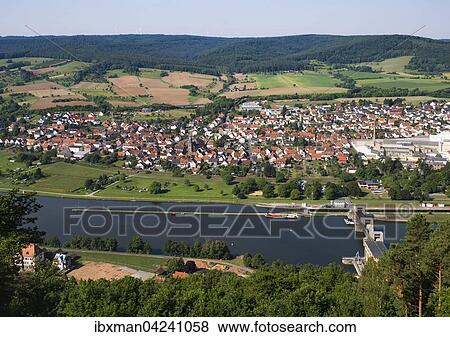 Stock Photo - Main and Trennfurt, view from observation tower at Klingenberg am Main, Mainviereck, Lower Franconia, Franconia, Bavaria, Germany, Europe. Fotosearch