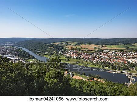 Stock Photograph - Main, Rollfeld and Trennfurt, view from observation tower at Klingenberg am Main, Mainviereck, Lower Franconia, Franconia, Bavaria, Germany, Europe. Fotosearch