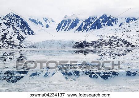 Monacobreen glacier, reflected in the water, Liefdefjorden, Spitzbergen, Norway, Europe View Large Photo Image Stock Photo - Monacobreen glacier, reflected in the water, Liefdefjorden, Spitzbergen, Norway, Europe. Fotosearch