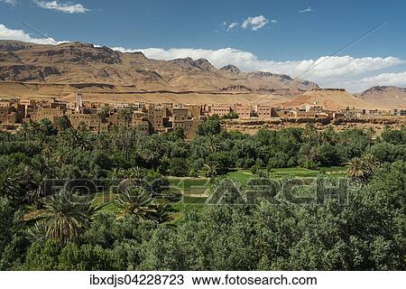 Oasis with traditional adobe houses and date palms, Tinghir behind, Morocco, Africa View Large Photo Image Stock Image - Oasis with traditional adobe houses and date palms, Tinghir behind, Morocco, Africa. Fotosearch