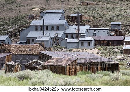 Old mining building behind old wooden houses, ghost town, old gold mining town, Bodie State Historic Park, Bodie, California, USA, North America View Large Photo Image Stock Photography - Old mining building behind old wooden houses, ghost town, old gold mining town, Bodie State Historic Park, Bodie, California, USA, North America. Fotosearch