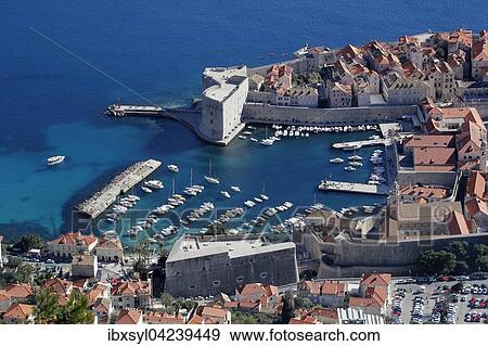 Old Port, Dubrovnik, view from Mount Srd, Croatia, Europe View Large Photo Image Stock Photo - Old Port, Dubrovnik, view from Mount Srd, Croatia, Europe. Fotosearch