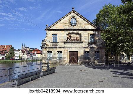 Picture - Old slaughterhouse, cattle hall beside Pegnitz river in Bamberg, now university building, Bamberg, Upper Franconia, Bavaria, Germany, Europe. Fotosearch