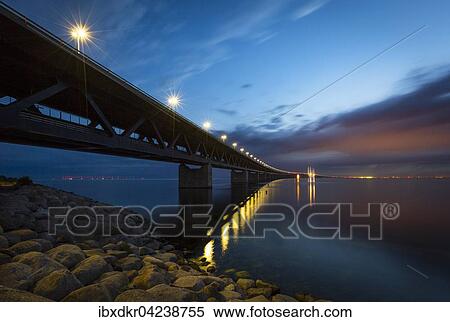 Oresund Bridge, Oresundsbroen, world's longest cable-stayed bridge connecting Copenhagen with Malmo, Denmark, Sweden, Europe View Large Photo Image Stock Photography - Oresund Bridge, Oresundsbroen, world's longest cable-stayed bridge connecting Copenhagen with Malmo, Denmark, Sweden, Europe. Fotosearch