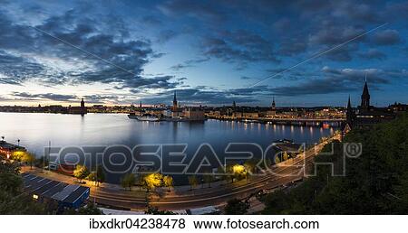Riddarholmen island at dusk, view from Monteliusvagen, Stockholm, Stockholm County, Sweden, Europe View Large Photo Image Stock Photo - Riddarholmen island at dusk, view from Monteliusvagen, Stockholm, Stockholm County, Sweden, Europe. Fotosearch