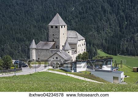 Stock Photo - Schloss Thurn, landmark of Ladinia, Museum Ladin with modern additions, St. Martin in Thurn, San Martino in Badia, Alta Badia, Dolomites, Alps, South Tyrol Province of Trentino-Alto Adige, Italy, Europe. Fotosearch