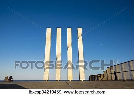 Sculpture Les quatre barres de la senyera catalana by Ricardo Bofill at Plaza Rosa dels Vents, Barceloneta, Barcelona, Catalonia, Spain, Europe View Large Photo Image Stock Photo - Sculpture Les quatre barres de la senyera catalana by Ricardo Bofill at Plaza Rosa dels Vents, Barceloneta, Barcelona, Catalonia, Spain, Europe. Fotosearch