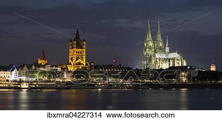 Stadtpanorama Cologne at night, cathedral, Philharmonic, Great St. Martin Church, Town Hall, historic centre, the Rhine, Cologne, North Rhine-Westphalia, Germany, Europe View Large Photo Image Picture - Stadtpanorama Cologne at night, cathedral, Philharmonic, Great St. Martin Church, Town Hall, historic centre, the Rhine, Cologne, North Rhine-Westphalia, Germany, Europe. Fotosearch