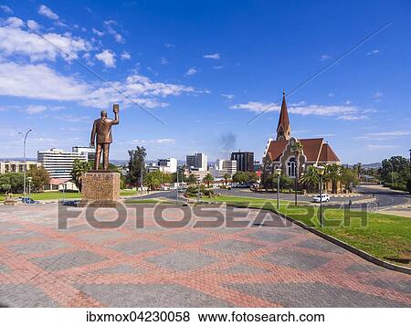 Statue of Dr. Sam Nujoma with Church of Christ, Windhoek, Namibia, Africa View Large Photo Image Stock Photo - Statue of Dr. Sam Nujoma with Church of Christ, Windhoek, Namibia, Africa. Fotosearch