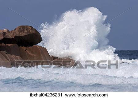Strong surf, churning sea, granite rocks, Grand Anse, La Digue Island, Indian Ocean, Seychelles, Africa View Large Photo Image Stock Image - Strong surf, churning sea, granite rocks, Grand Anse, La Digue Island, Indian Ocean, Seychelles, Africa. Fotosearch