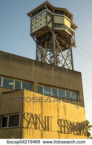 Torre Sant Sebastia of Port Vell Aerial Tramway, Teleferico del puerto Barcelona, Barceloneta, Barcelona, Catalonia, Spain, Europe View Large Photo Image Stock Photo - Torre Sant Sebastia of Port Vell Aerial Tramway, Teleferico del puerto Barcelona, Barceloneta, Barcelona, Catalonia, Spain, Europe. Fotosearch