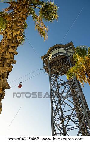 Torre Sant Sebastia of Port Vell Aerial Tramway, Teleferico del puerto Barcelona, Barceloneta, Barcelona, Catalonia, Spain, Europe View Large Photo Image Stock Photograph - Torre Sant Sebastia of Port Vell Aerial Tramway, Teleferico del puerto Barcelona, Barceloneta, Barcelona, Catalonia, Spain, Europe. Fotosearch