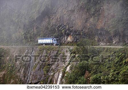 Trucks on Death Road, Camino de la Muerte, Yungas North Road between La Paz and Coroico, Bolivia, South America View Large Photo Image Stock Image - Trucks on Death Road, Camino de la Muerte, Yungas North Road between La Paz and Coroico, Bolivia, South America. Fotosearch