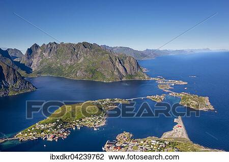 View from Reinebringen, Reinebriggen, 442m, towards Hamnoy, Reine and Reinefjord with mountains, Moskenes, Moskenesoy, Lofoten, Norway, Europe View Large Photo Image Stock Image - View from Reinebringen, Reinebriggen, 442m, towards Hamnoy, Reine and Reinefjord with mountains, Moskenes, Moskenesoy, Lofoten, Norway, Europe. Fotosearch