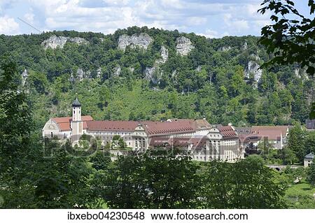 View of the Beuron Archabbey in the Danube valley, Beuron, Baden-Wurttemberg, Germany, Europe View Large Photo Image Stock Photo - View of the Beuron Archabbey in the Danube valley, Beuron, Baden-Wurttemberg, Germany, Europe. Fotosearch