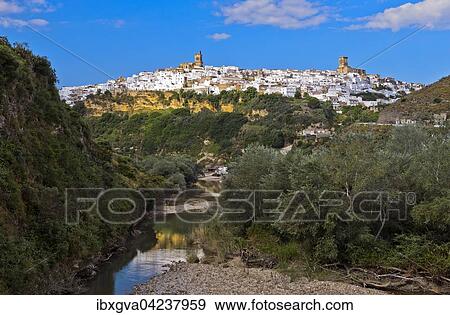 Stock Photo - White Town or Pueblo Blanco, Arcos de la Frontera above Rio Guadalete, Andalucia, Spain, Europe. Fotosearch