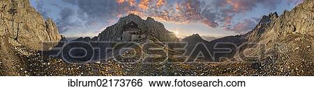 360° panoramic view as seen from Toerlgatterl, Toerlspitze mountain and Meilerhuette mountain lodge at sunrise with bizarre red clouds in the sky, Garmisch-Partenkirchen, Wetterstein mountain range, Bavaria, Germany, Europe View Large Photo Image Stock Photograph - 360° panoramic view as seen from Toerlgatterl, Toerlspitze mountain and Meilerhuette mountain lodge at sunrise with bizarre red clouds in the sky, Garmisch-Partenkirchen, Wetterstein mountain range, Bavaria, Germany, Europe. Fotosearch