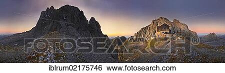 360° panoramic view as seen from Toerlgatterl, Toerlspitze mountain and Meilerhuette mountain lodge at sunset, Garmisch-Partenkirchen, Wetterstein mountain range, Bavaria, Germany, Europe View Large Photo Image Stock Photograph - 360° panoramic view as seen from Toerlgatterl, Toerlspitze mountain and Meilerhuette mountain lodge at sunset, Garmisch-Partenkirchen, Wetterstein mountain range, Bavaria, Germany, Europe. Fotosearch