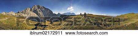 360° panoramic view, hikers walking on the trail to Meilerhuette mountain lodge, Partenkirchener Dreitorspitze mountain range, Garmisch-Partenkirchen, Wetterstein mountain range, Bavaria, Germany, Europe View Large Photo Image Stock Image - 360° panoramic view, hikers walking on the trail to Meilerhuette mountain lodge, Partenkirchener Dreitorspitze mountain range, Garmisch-Partenkirchen, Wetterstein mountain range, Bavaria, Germany, Europe. Fotosearch