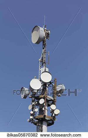 Stock Image - 5G mobile mast, transmission mast for mobile broadband, North Rhine-Westphalia, Germany, Europe. Fotosearch