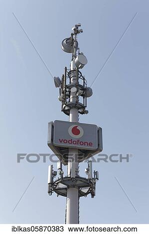 Stock Image - 5G mobile phone mast from Vodafone, mobile broadband mast, Ratingen, North Rhine-Westphalia, Germany, Europe. Fotosearch