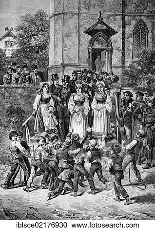 A bridal procession in Hesse being stopped, Germany, historical engraving of 1883, Europe View Large Photo Image Stock Image - A bridal procession in Hesse being stopped, Germany, historical engraving of 1883, Europe. Fotosearch