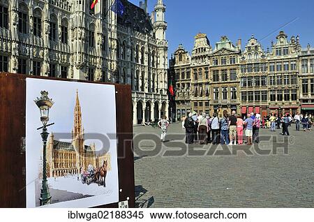 A painting of the town hall, town hall and guild houses at the back, Grote Markt square, Grand Place square, Brussels, Belgium, Europe, PublicGround, Europe View Large Photo Image Stock Photography - A painting of the town hall, town hall and guild houses at the back, Grote Markt square, Grand Place square, Brussels, Belgium, Europe, PublicGround, Europe. Fotosearch