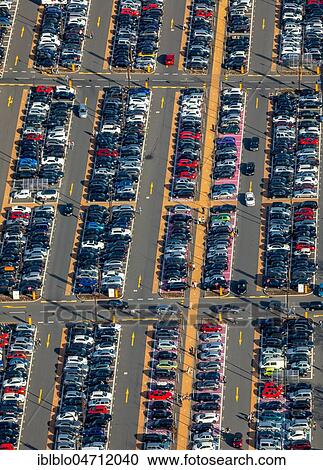Stock Image - Aerial view, Full car park with road markings, shopping centre Ruhr Park, Bochum, Ruhr Area, North Rhine-Westphalia, Germany, Europe. Fotosearch