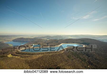 Aerial view, High storage reservoir with Waldeck pumped storage power station, water storage, Edertal, North Hesse, Hesse, Germany, Europe View Large Photo Image Stock Photo - Aerial view, High storage reservoir with Waldeck pumped storage power station, water storage, Edertal, North Hesse, Hesse, Germany, Europe. Fotosearch
